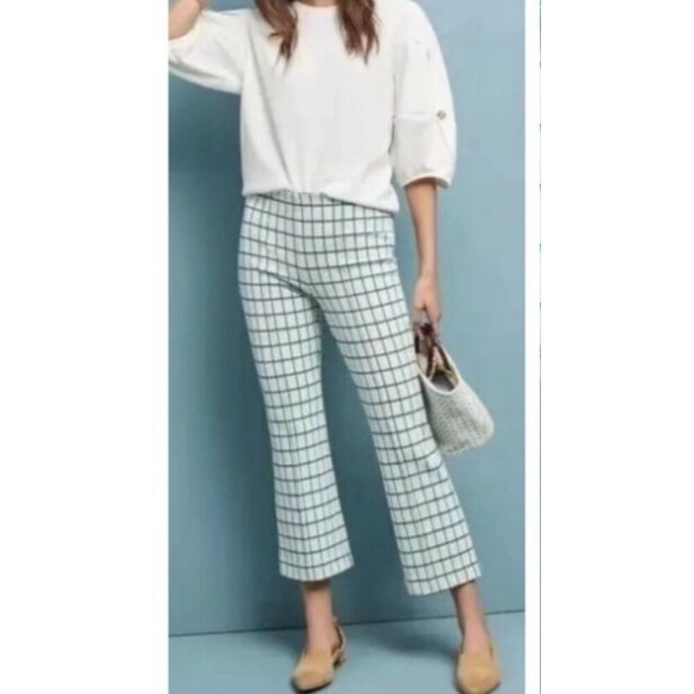 Anthropologie The Essential Crop Flare‎ Womens X Small Beige Window Pane Pintuck